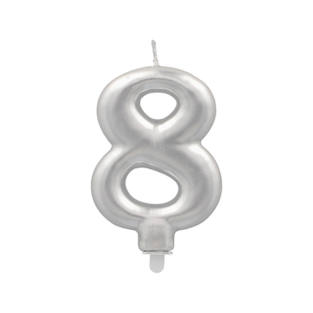 Papstar Zahlenkerze mit Halter 7 cm silber "8"