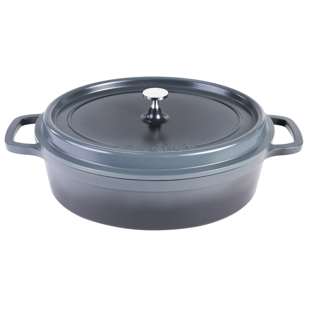 Contacto AluChef® Cocotte, oval 35 cm x 29 cm / grau Größe: 35 cm x 29 cm, Höhe: