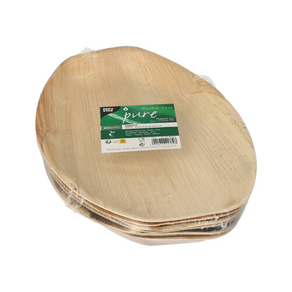 Papstar Tabletts, Palmblatt "pure" oval 3 cm x 29 cm x 21 cm natur