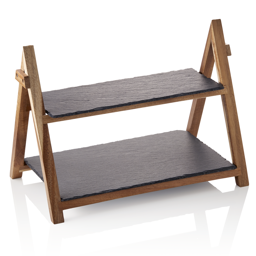 WAS Serviergestell SLATE LINE, 2-stufig, Höhe 30 cm, Naturschiefer, Holz
