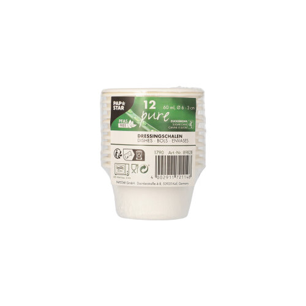 Papstar Dressingschalen, Zuckerrohr "pure" 60 ml Ø 6 cm · 3 cm weiss