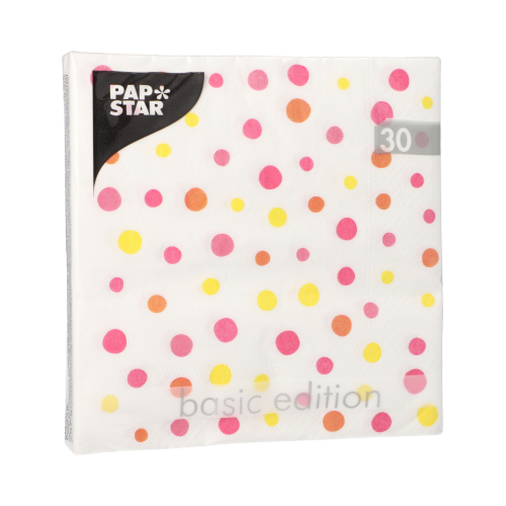 Papstar Servietten, 3-lagig 1/4-Falz 33 cm x 33 cm pink "Colourful Dots"