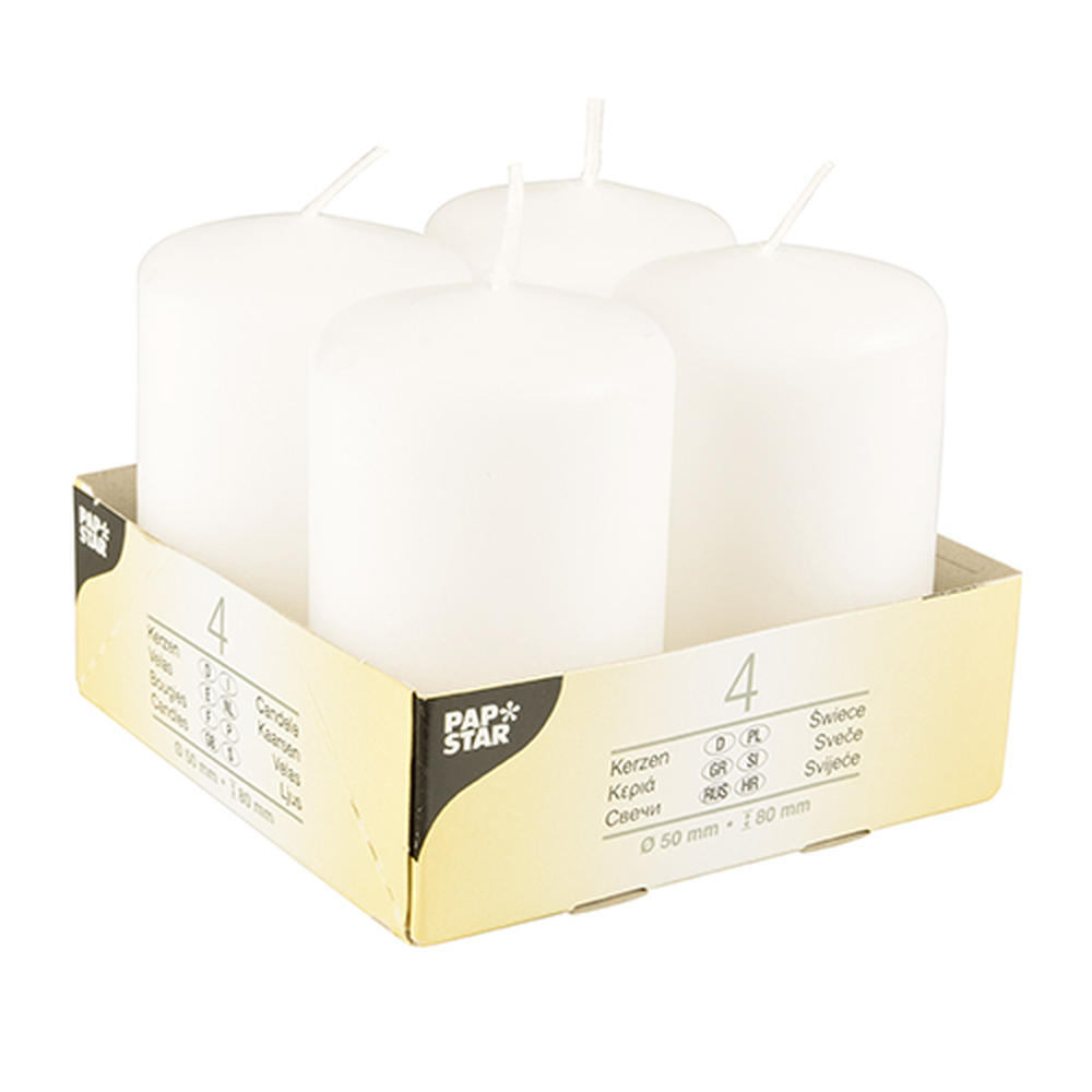 Papstar Stumpenkerzen Ø 50 mm · 80 mm weiss