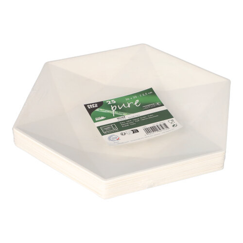 Papstar Teller Zuckerrohr "pure" 6-eckig 2,5 cm x 26 cm x 23 cm weiss "Diamond"