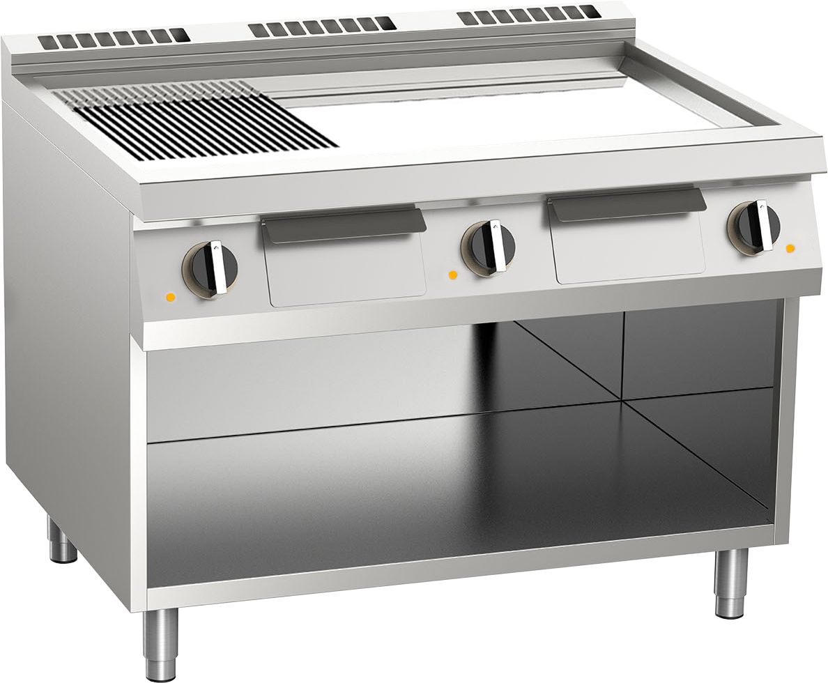 KBS Elektro-Grillplatte 1/3 gerillt verchromt 16,2kW 3 Heizzonen offener Unterba