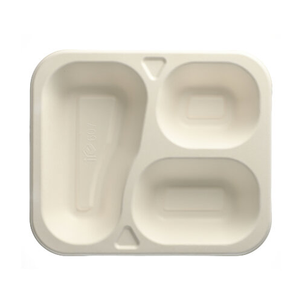 Papstar Siegelschalen Zuckerrohr 3-geteilt 925 ml 4,2 cm x 21,2 cm x 25 cm weiss