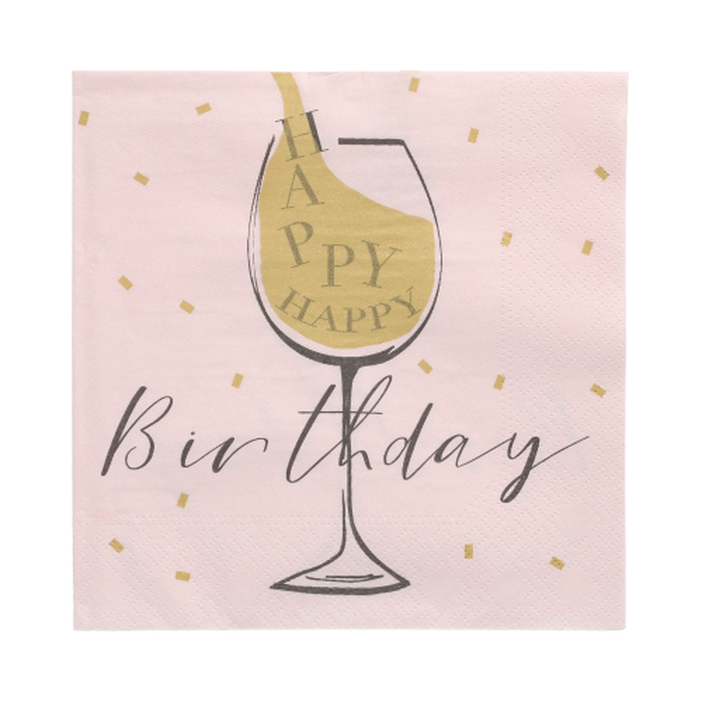 Papstar Servietten, 3-lagig 1/4-Falz 33 cm x 33 cm rosa "Happy Birthday"