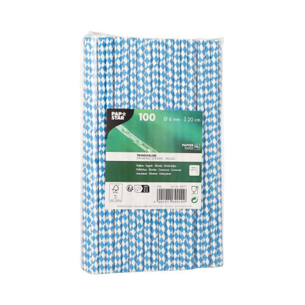 Papstar Trinkhalme, Papier Ø 6 mm · 20 cm "Bayrisch Blau"