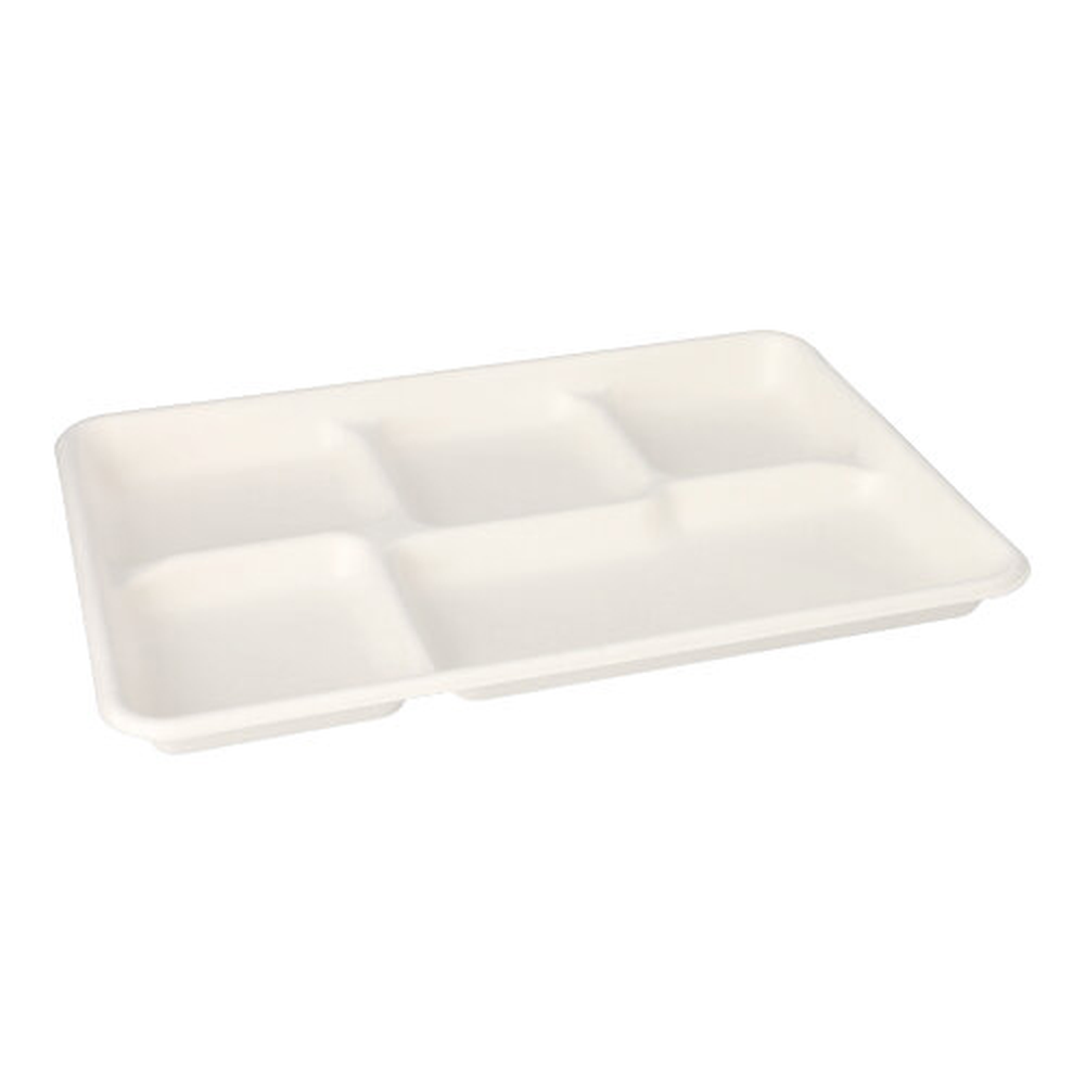 Papstar Menü-Trays, Zuckerrohr "pure" 5-geteilt 2,4 cm x 21,6 cm x 31,7 cm weiss