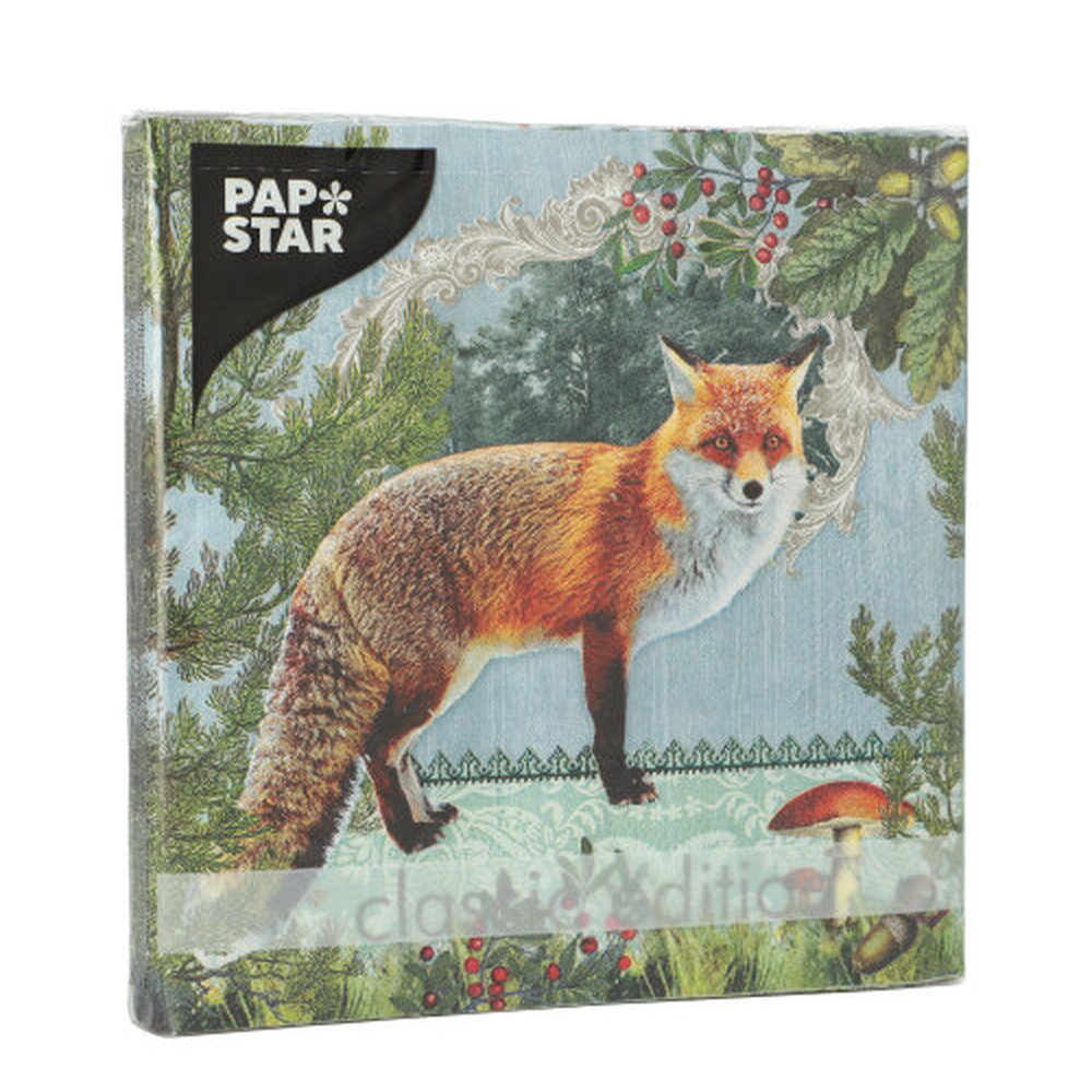 Papstar Servietten, 3-lagig 1/4-Falz 33 cm x 33 cm "Fox Portrait"
