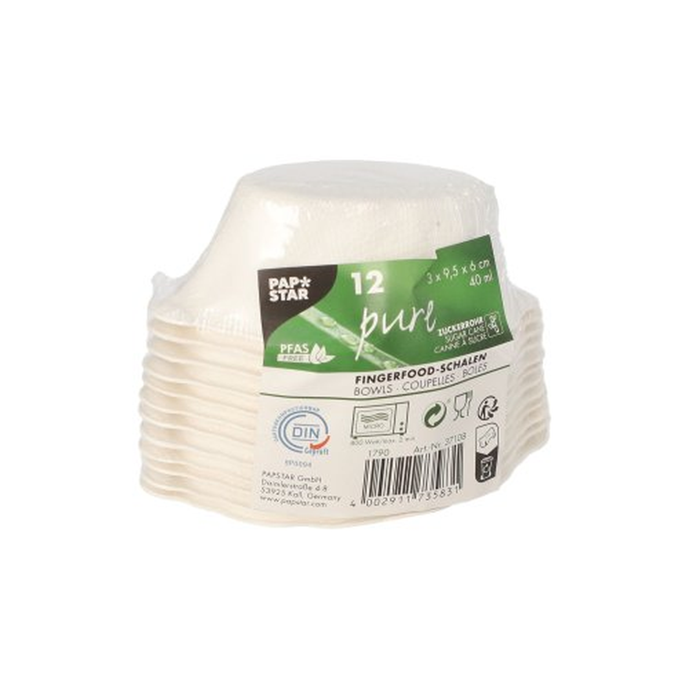 PAPSTAR Fingerfood - Schalen Zuckerrohr pure 40 ml 3 cm x 9,5 cm x 6 cm wei