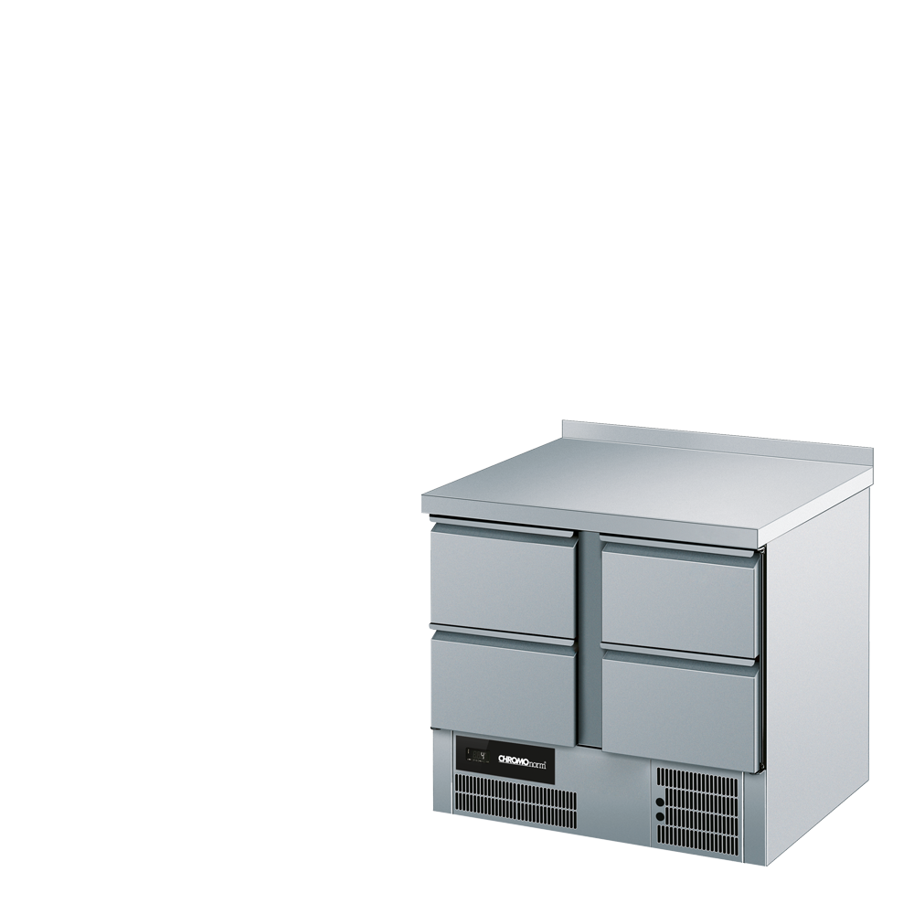 Chromonorm Kühltisch BR 795, GN 1/1, 4 TürZüge 1/2, mit Tischplatte hinten aufge