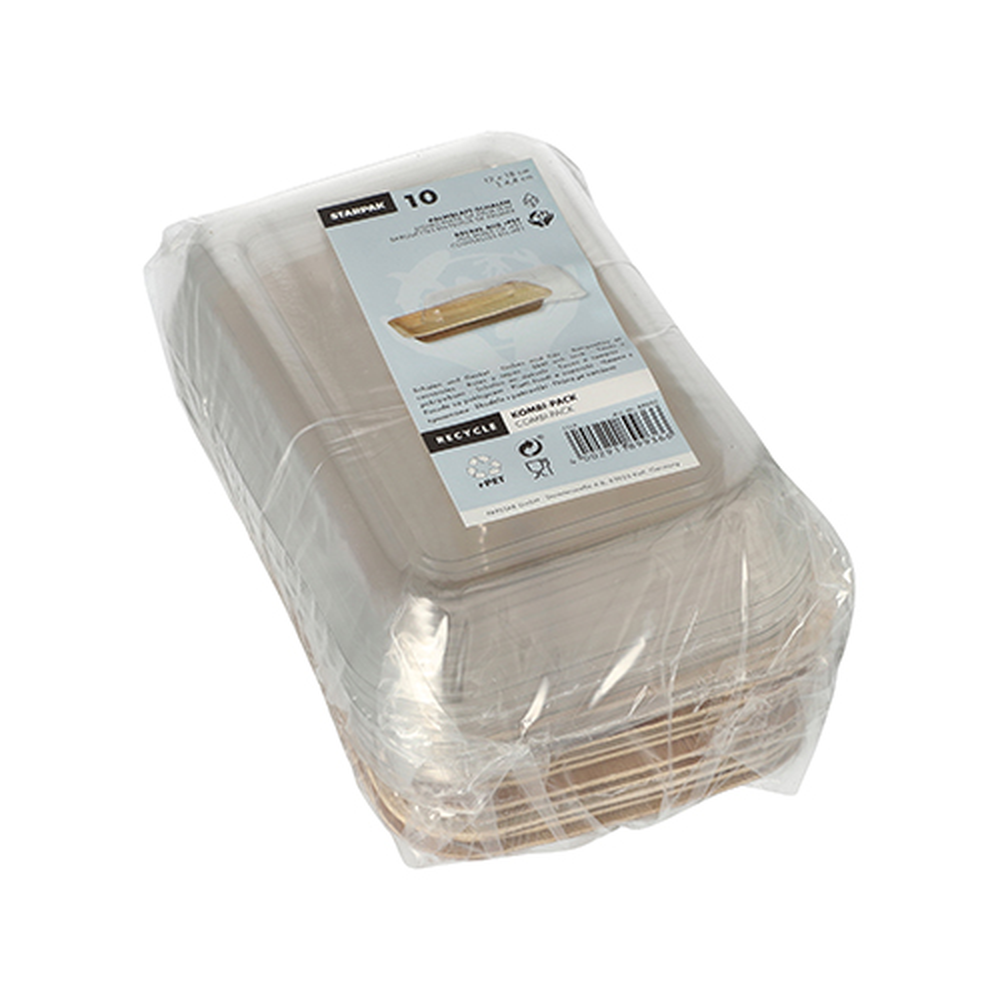 PAPSTAR Schalen, Palmblatt eckig 200 ml 4,8 cm x 12 cm x 18 cm mit rPET Decke