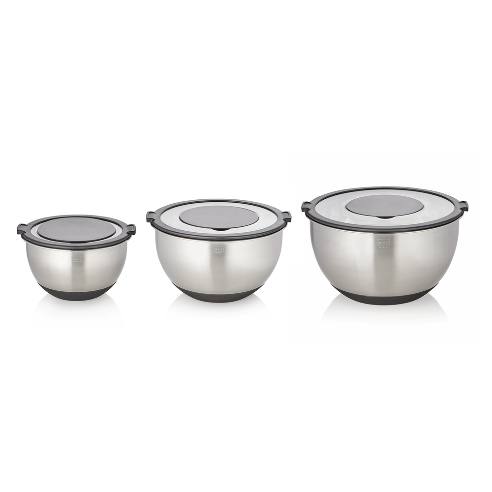 WAS Schüssel Set, 3-teilig, Ø 11/13/15 cm, 3 Aufsätze, rutschhemmender Boden, Ch