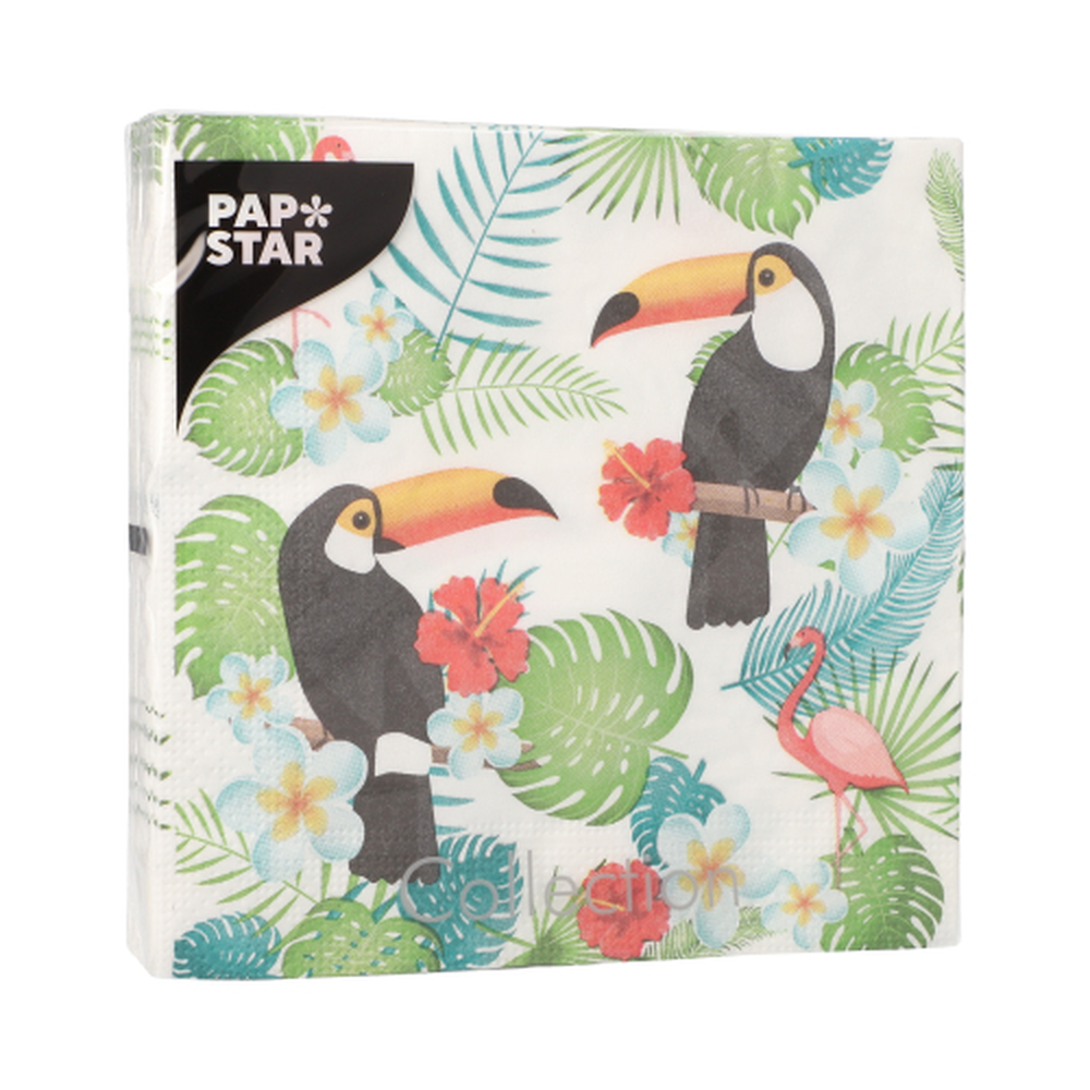 Papstar Servietten, 3-lagig 1/4-Falz 33 cm x 33 cm "Toucans"