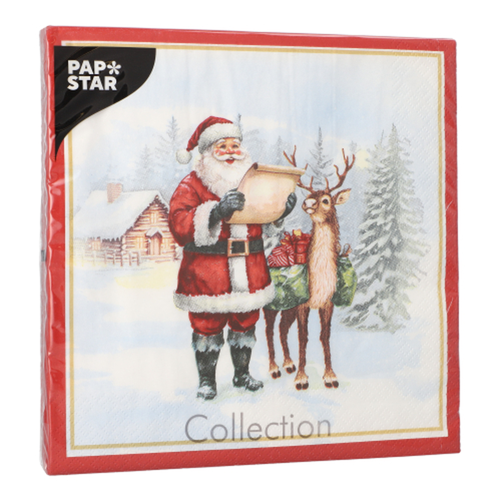 Papstar Servietten, 3-lagig 1/4-Falz 40 cm x 40 cm "Dear Santa"