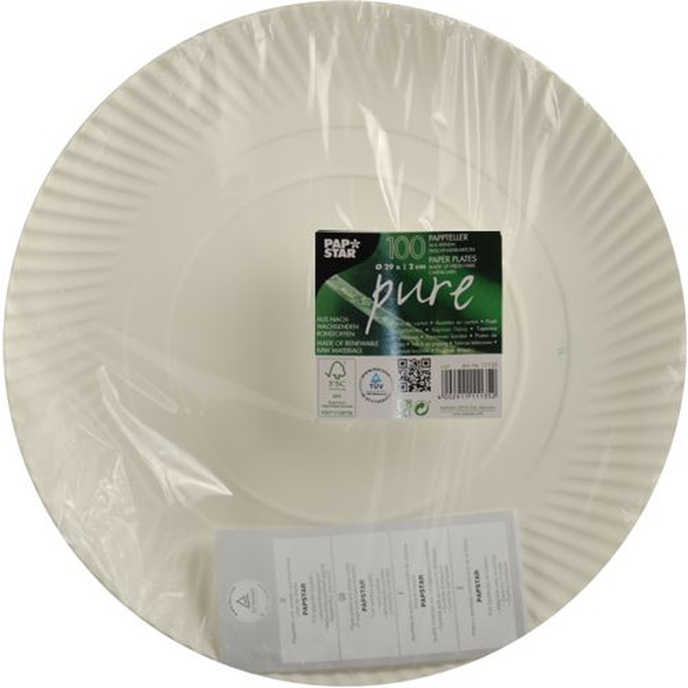 Papstar Teller, Pappe "pure" rund Ø 29 cm · 2 cm weiss