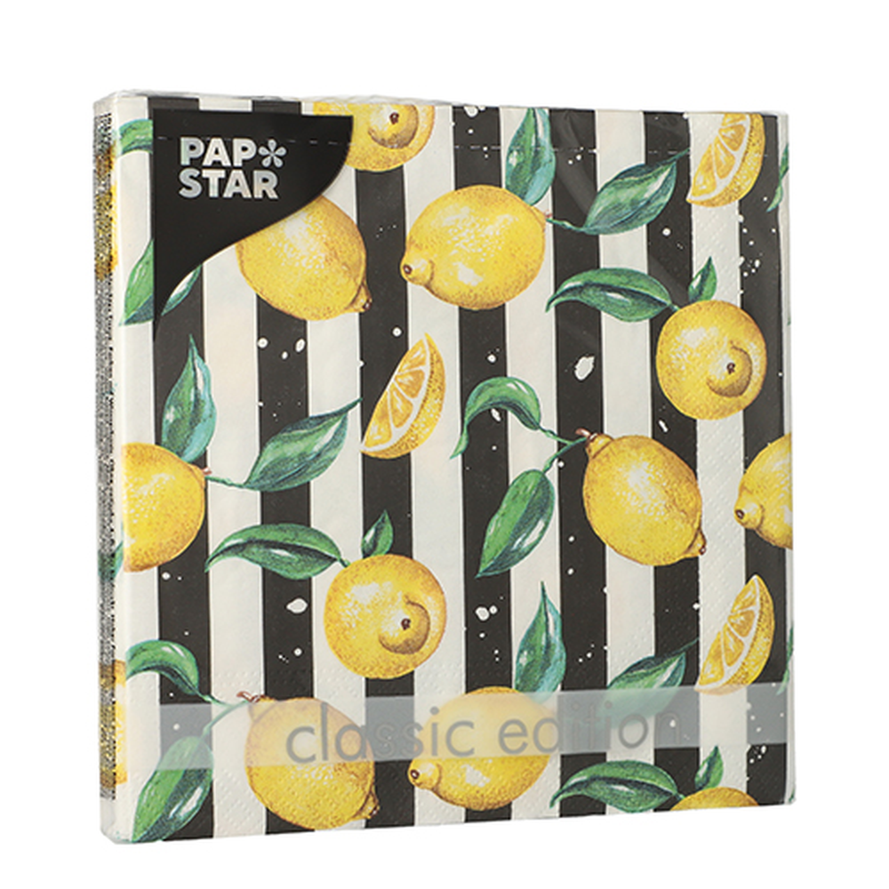 Papstar Servietten, 3-lagig 1/4-Falz 33 cm x 33 cm "Citrus Lines"