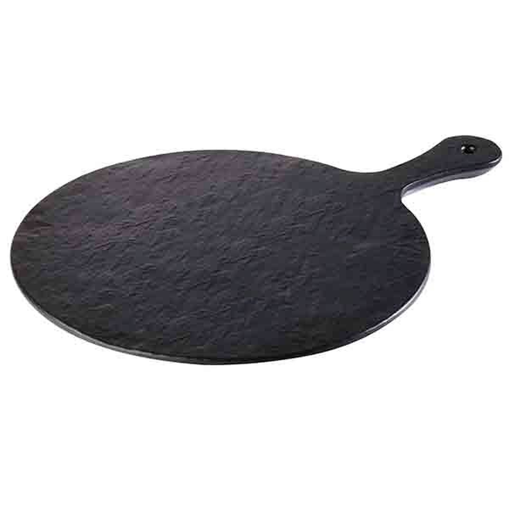 APS Tablett -SLATE-ROCK- Ø 30 cm, H: 1,5 cm , Melamin, schwarz, Schieferlook