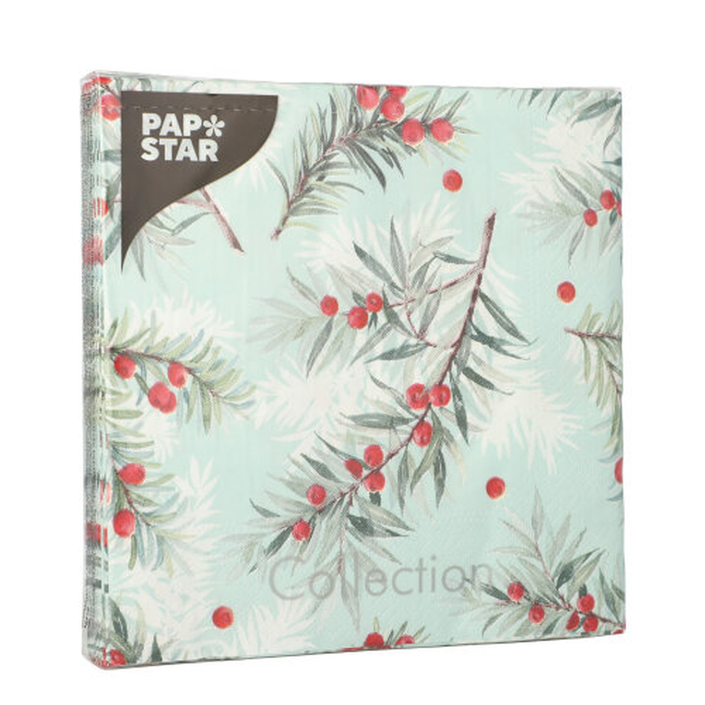 Papstar Servietten, 3-lagig 1/4-Falz 33 cm x 33 cm "Yew Branches"