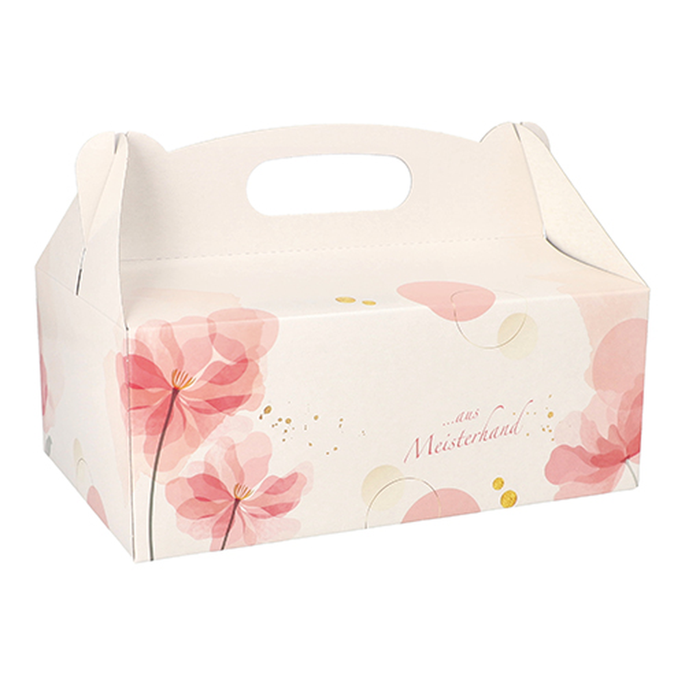 Papstar Gebäck-Kartons, Pappe eckig 23 cm x 16 cm x 9 cm rosé mit Tragegriff