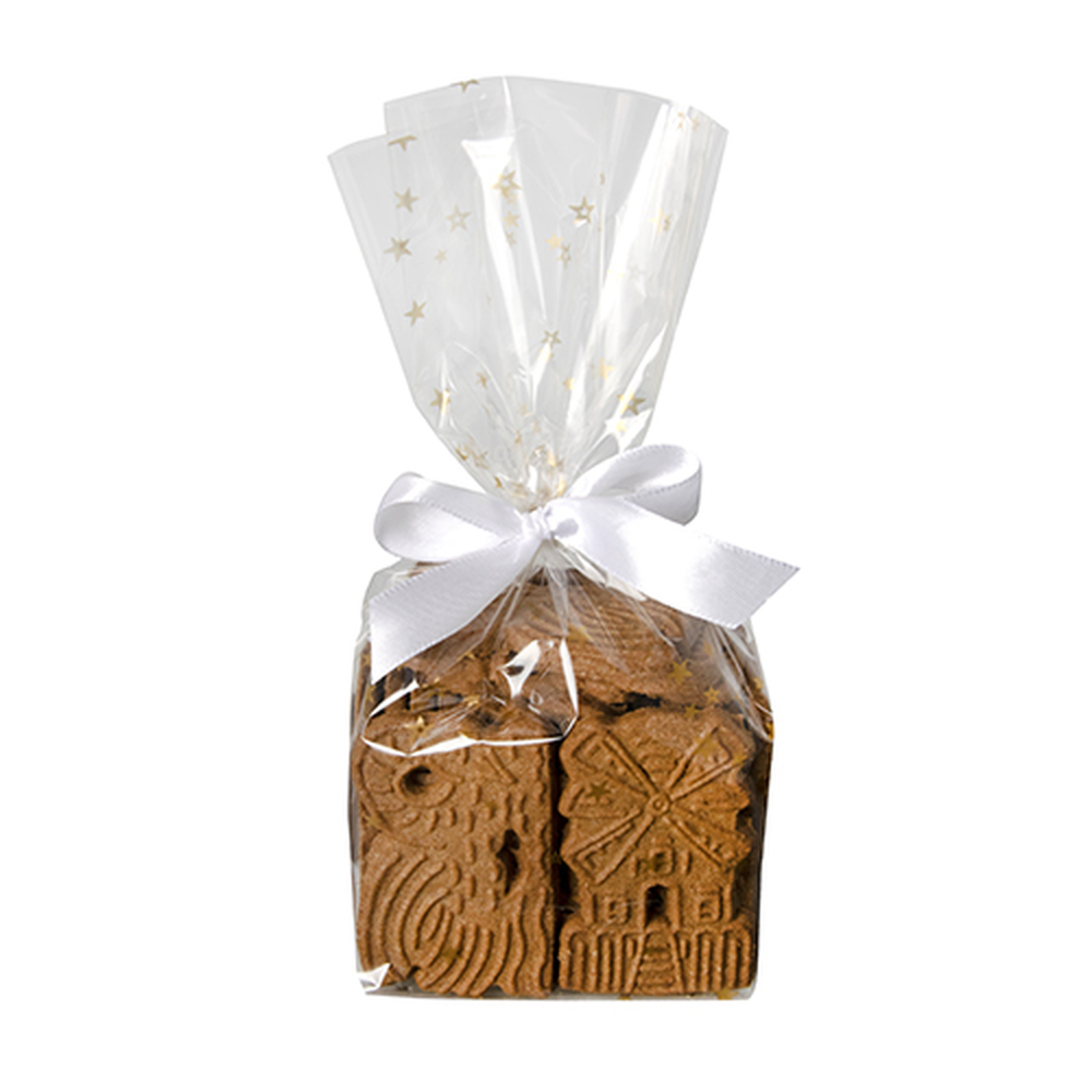 Papstar Bodenbeutel, PP 23,5 cm x 14,5 cm x 5,8 cm transparent "Sterne, gold"