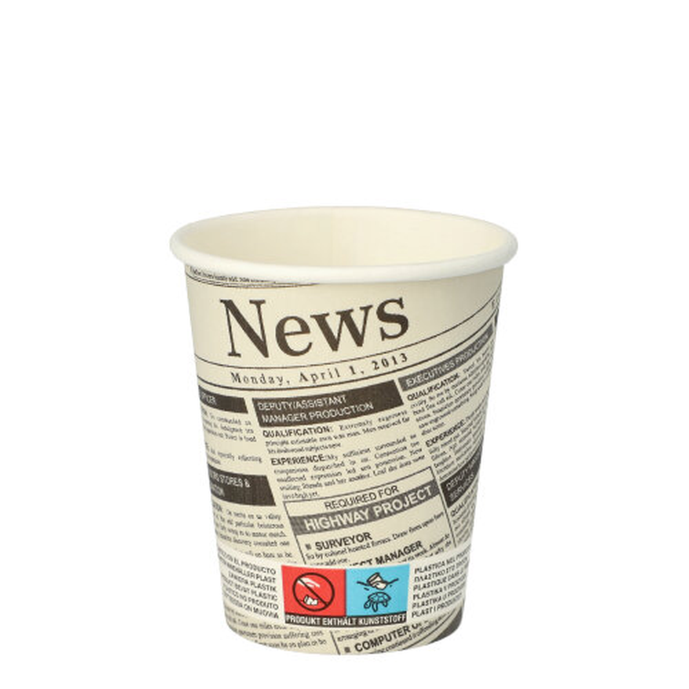 Papstar Trinkbecher, Pappe "To Go" 0,2 l Ø 8 cm · 9,2 cm "Newsprint"