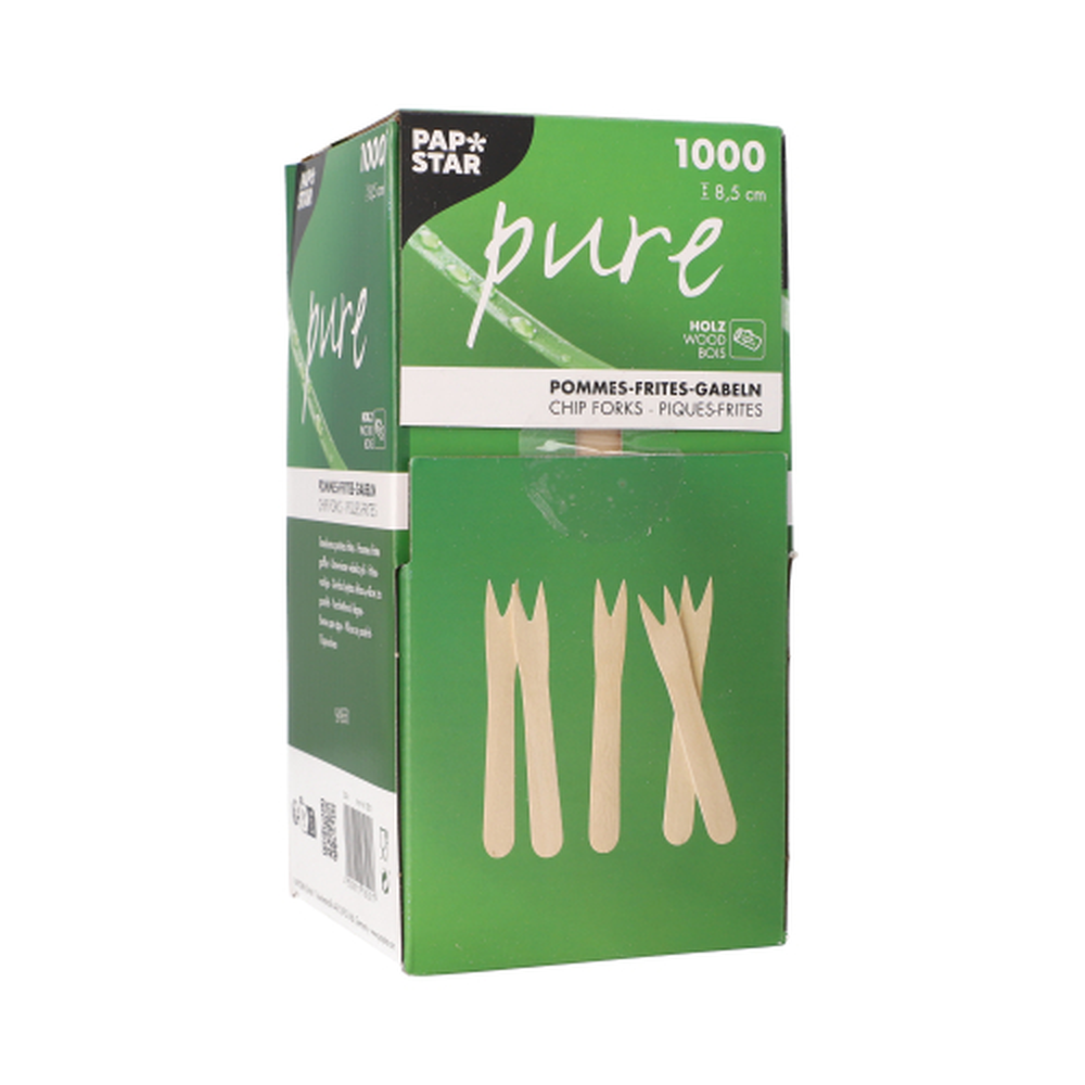 Papstar Pommes-Frites-Gabeln, Holz "pure" 8,5 cm