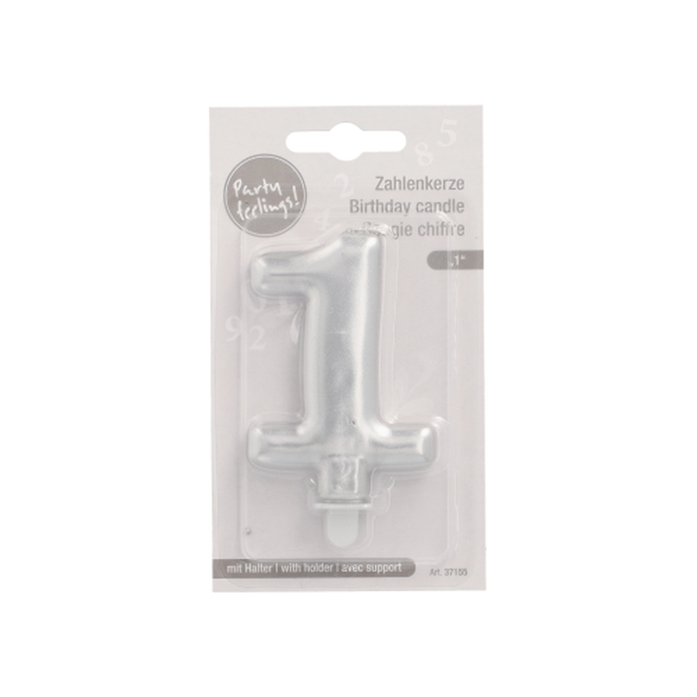 Papstar Zahlenkerze mit Halter 7 cm silber "1"