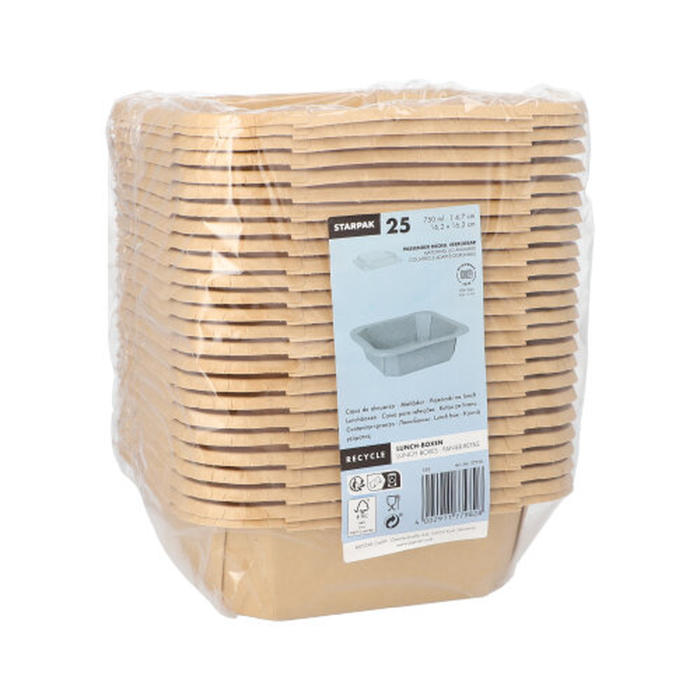 Papstar Lunchboxen, Pappe eckig 750 ml 4,7 cm x 16,2 cm x 16,2 cm braun