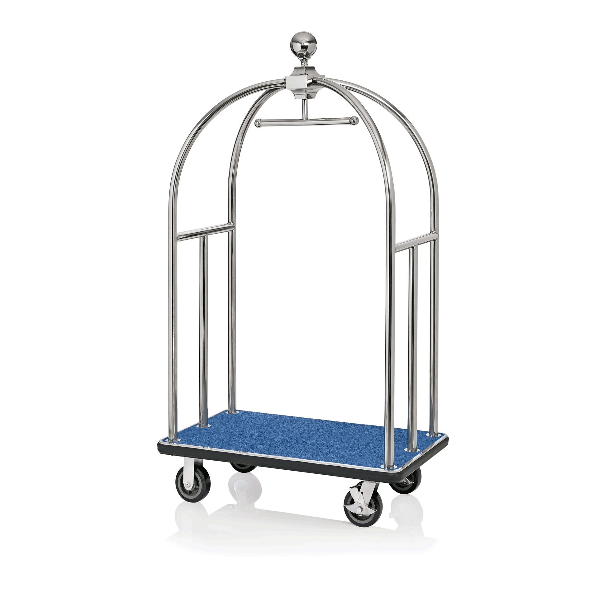 WAS Gepäckwagen UNITY, 112 x 60 x 185 cm, silberfarben, blauer Teppich, Edelstah
