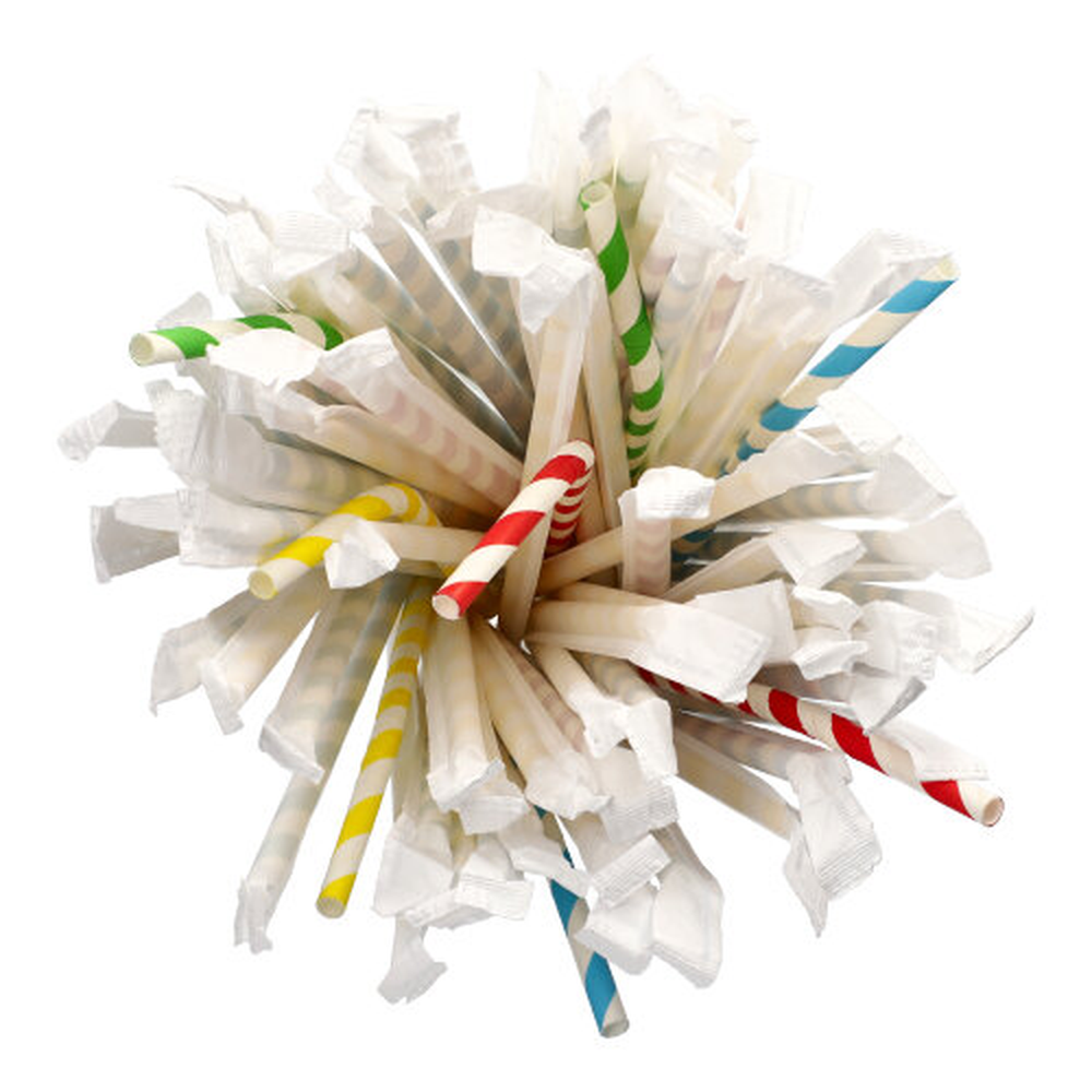 PAPSTAR Trinkhalme, flexibel, Papier Ø 6 mm · 20 cm farbig sortiert Stripes