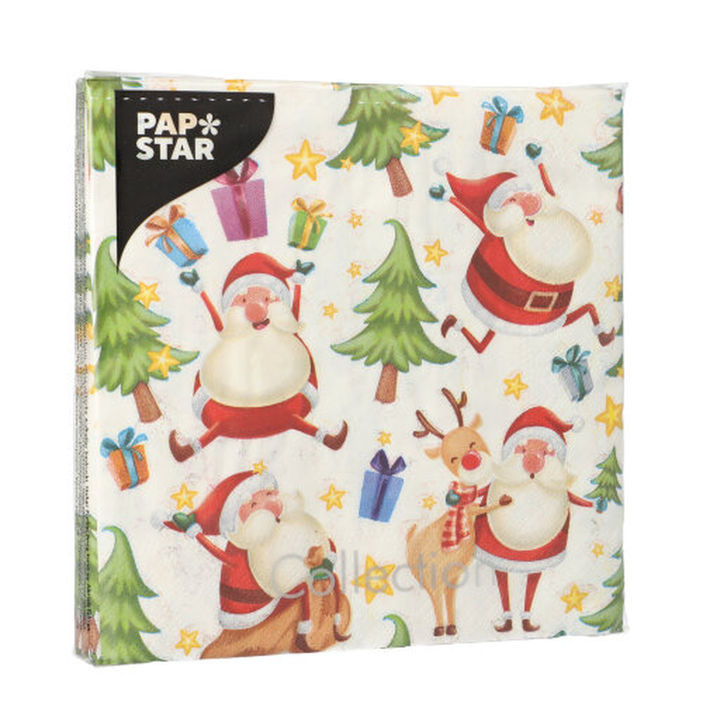 Papstar Servietten, 3-lagig 1/4-Falz 33 cm x 33 cm "Happy Santa"
