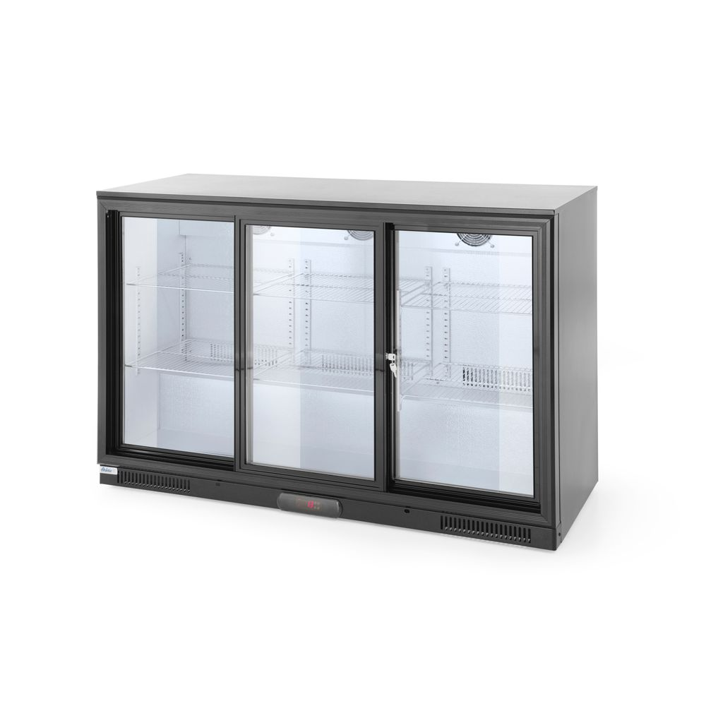 Getränkekühlschrank, Kühlvitrine, Glaskabine, Dreiglas-Schrank, Stainless-Einbau