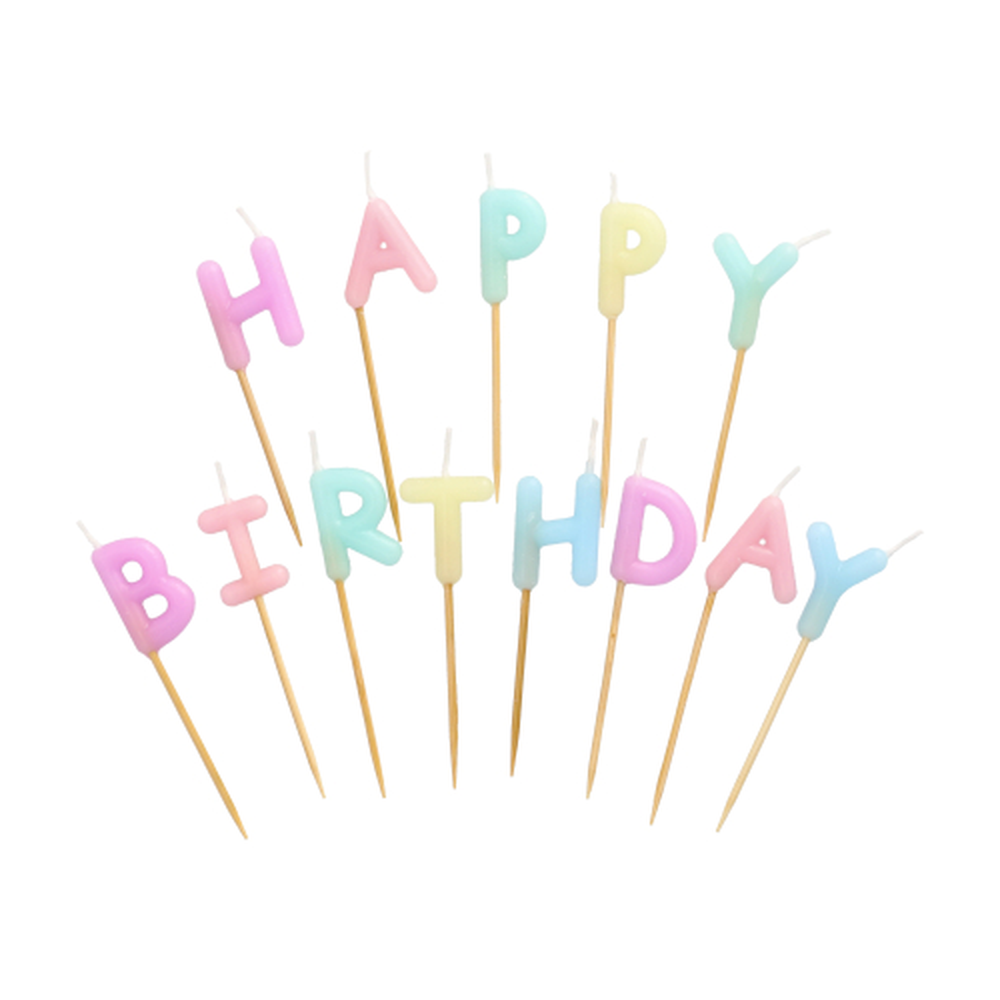 Papstar Buchstabenkerzen-Set pastell 8 cm "Happy Birthday"
