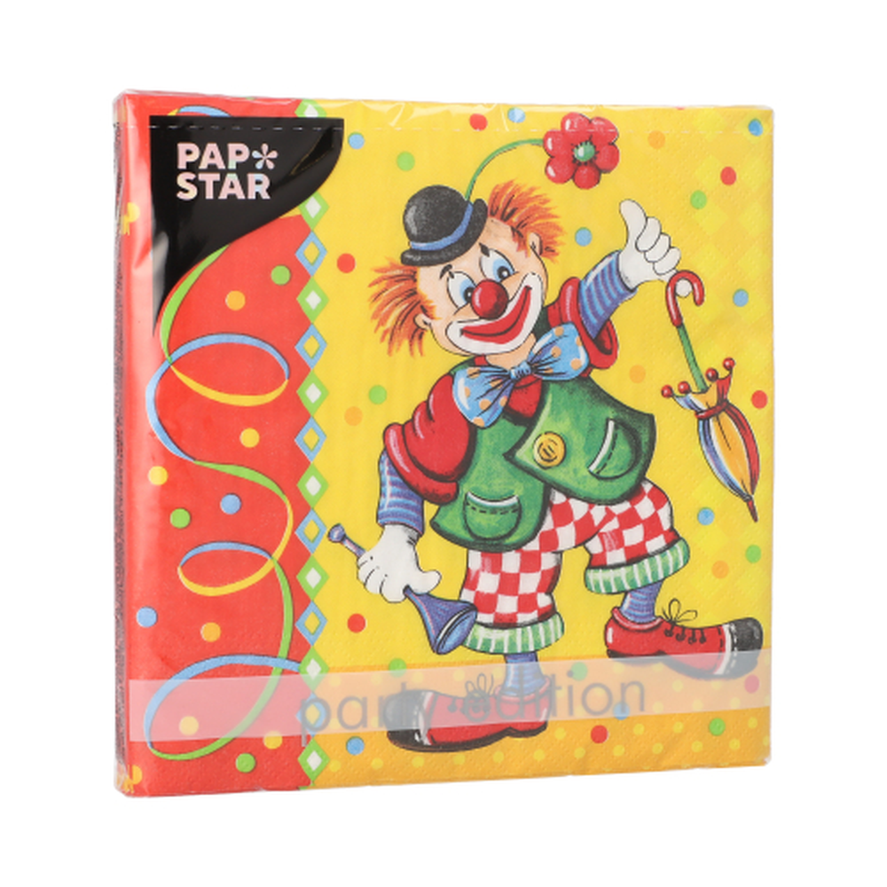 Papstar Servietten, 3-lagig 1/4-Falz 33 cm x 33 cm "Clown"