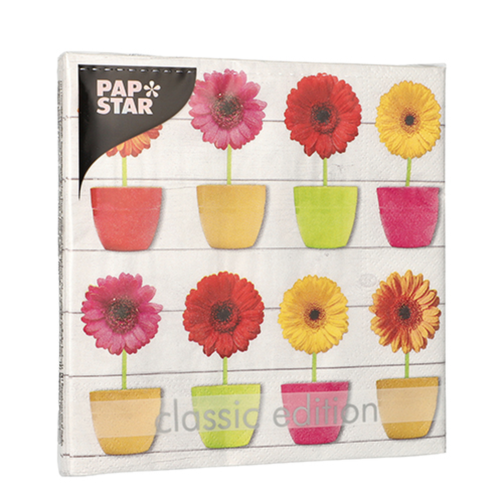 Papstar Servietten, 3-lagig 1/4-Falz 33 cm x 33 cm "Glowing Gerberas"