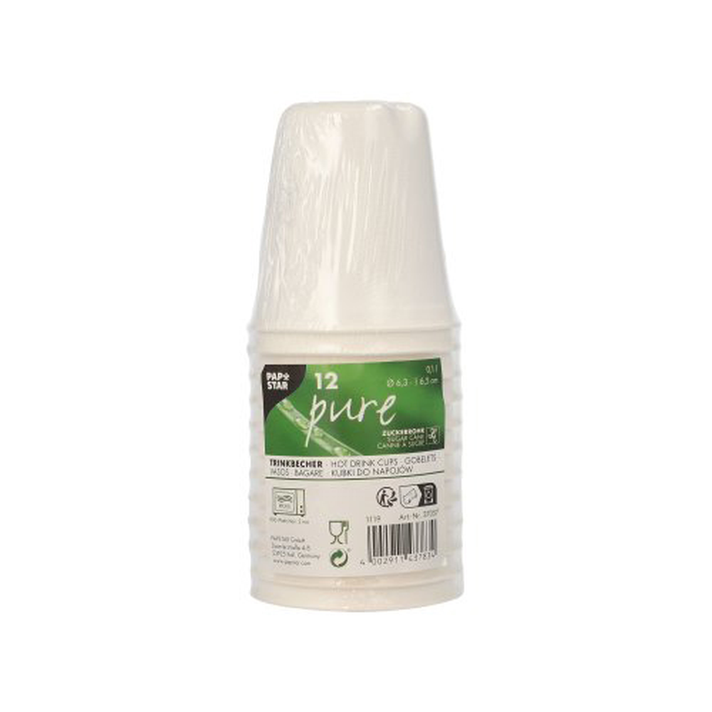 PAPSTAR Trinkbecher Zuckerrohr pure 0,1 l Ø 6,3 cm · 6,5 cm weiss für Heißg