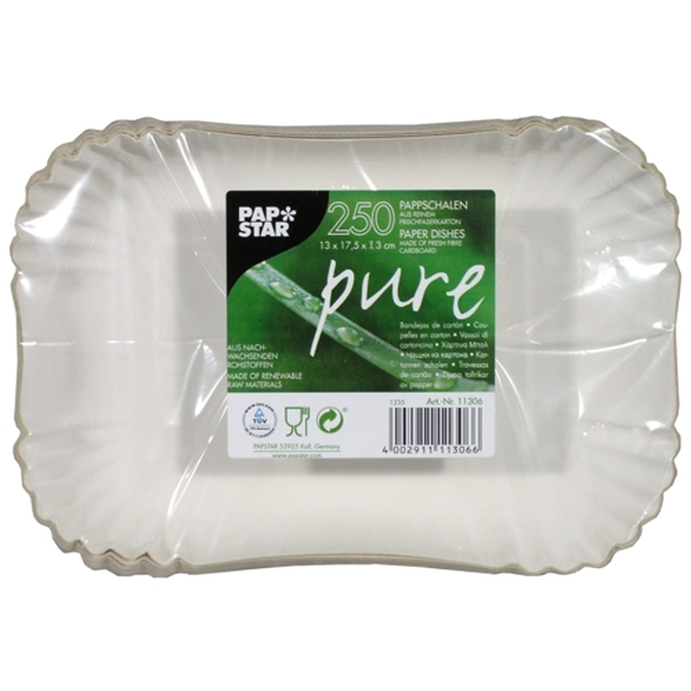 Papstar Schalen, Pappe "pure" eckig 13 cm x 17,5 cm x 3 cm weiss