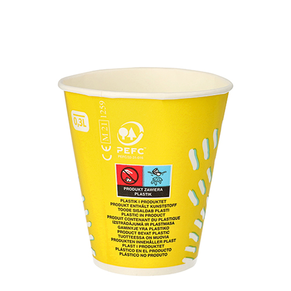 Papstar Trinkbecher für Kaltgetränke, Pappe 0,3 l Ø 8,97 cm · 10 cm gelb "Rays"