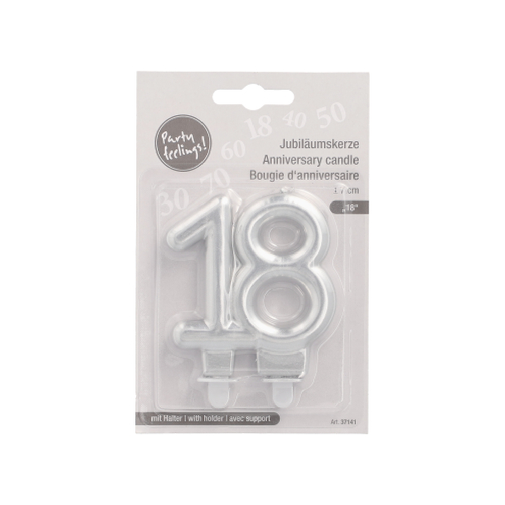Papstar Jubiläumskerzen mit Halter 7 cm silber "18"