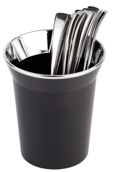 APS Tischreste- / Besteckbehälter Ø 13 cm, H: 15 cm schwarz,mit verchromten Rand