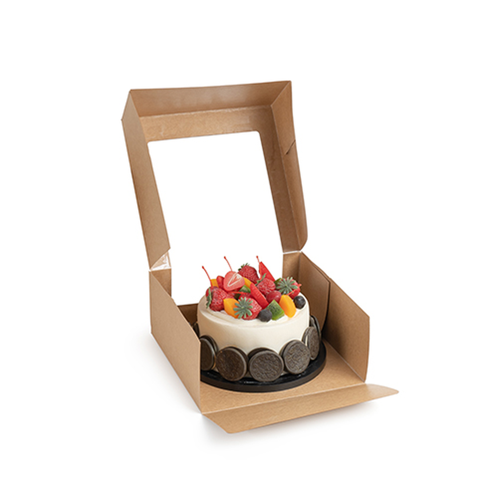 PAPSTAR Tortenkartons mit Deckel eckig 10 cm x 23 cm x 23 cm mit Sichtfenster