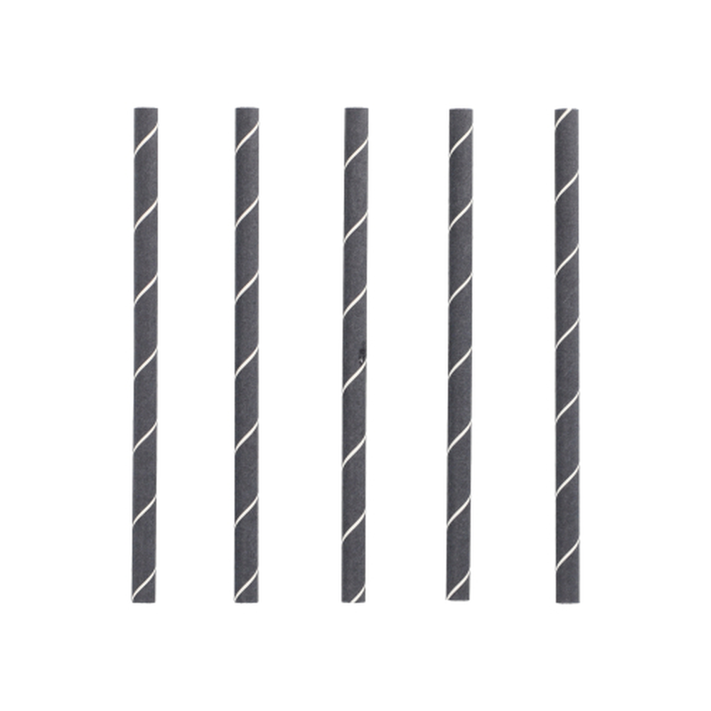 Papstar Cocktail Trinkhalme, Papier Ø 7 mm · 15 cm schwarz/weiss "Stripes"