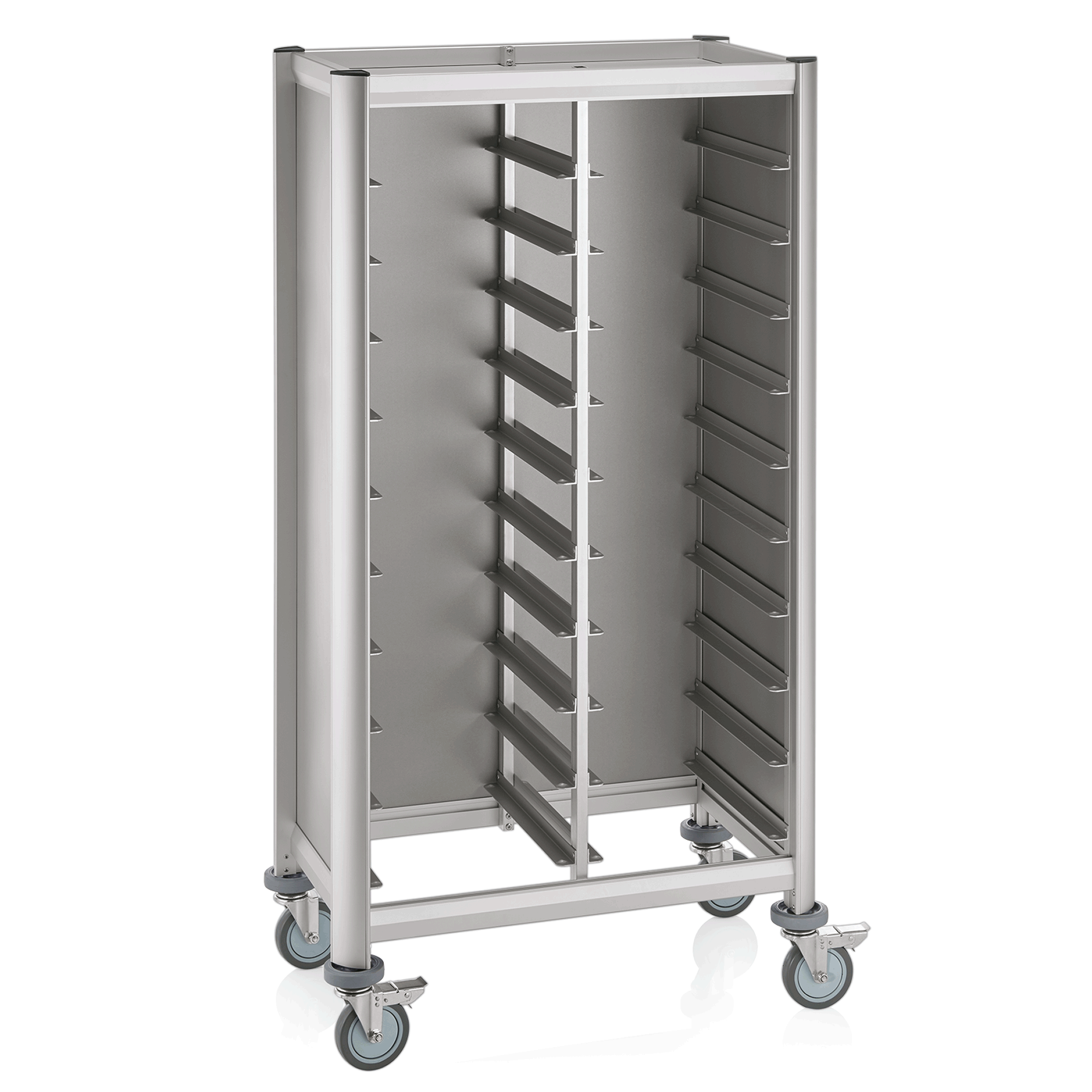 WAS Tablettwagen SINGLE MENSA, für 2x10 Tabletts, silber, 86 x 51 x 165 cm, MDF 