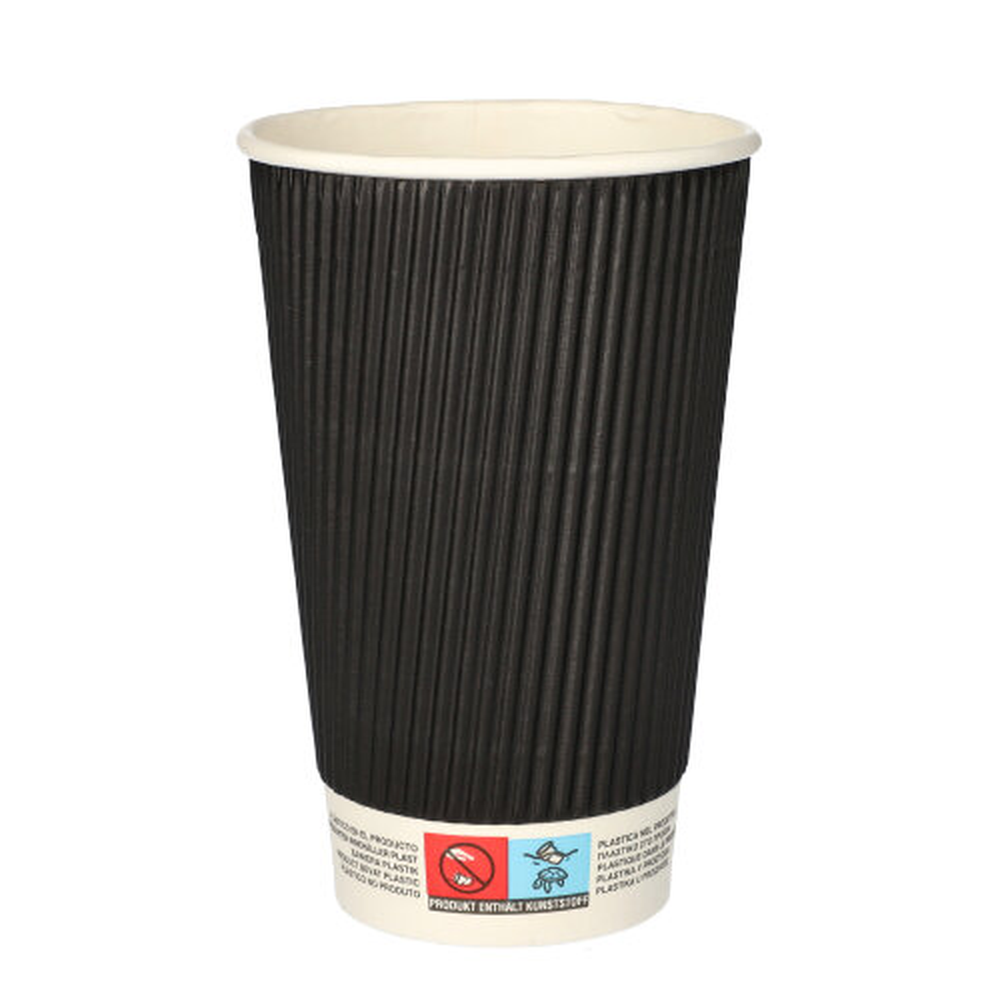 Papstar Trinkbecher, Pappe "To Go" 0,4 l Ø 9 cm · 13,7 cm schwarz Ripple Wall