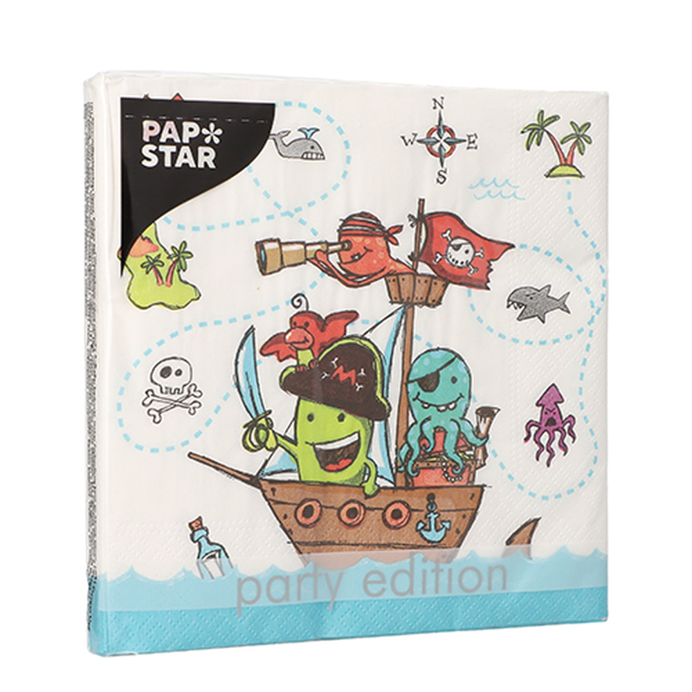 Papstar Servietten, 3-lagig 1/4-Falz 33 cm x 33 cm "Pirate Crew"
