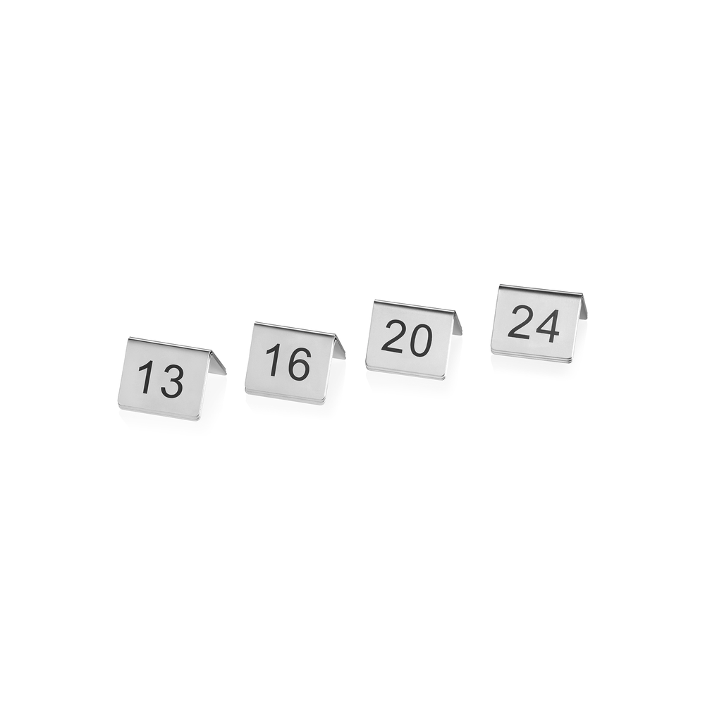 WAS Tischnummernschild Set 13-24, 5 x 5 x 5,5 cm, 12-teilig, Chromnickelstahl