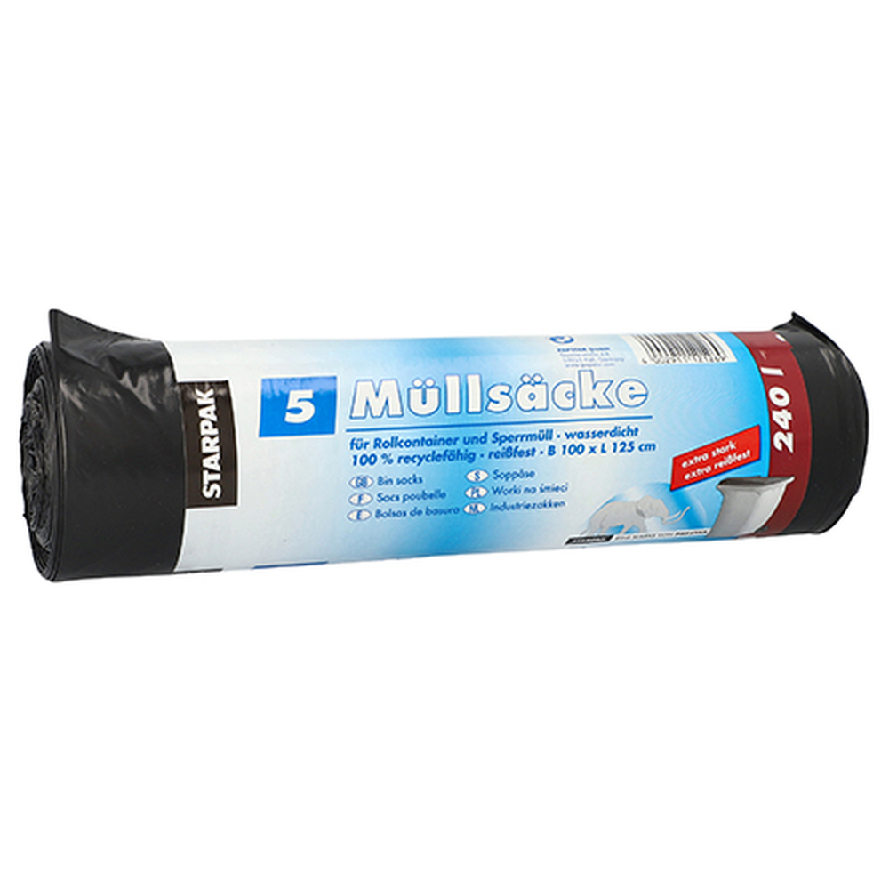 PAPSTAR Müllsäcke, LDPE 240 l 125 cm x 100 cm schwarz extra stark und extra re