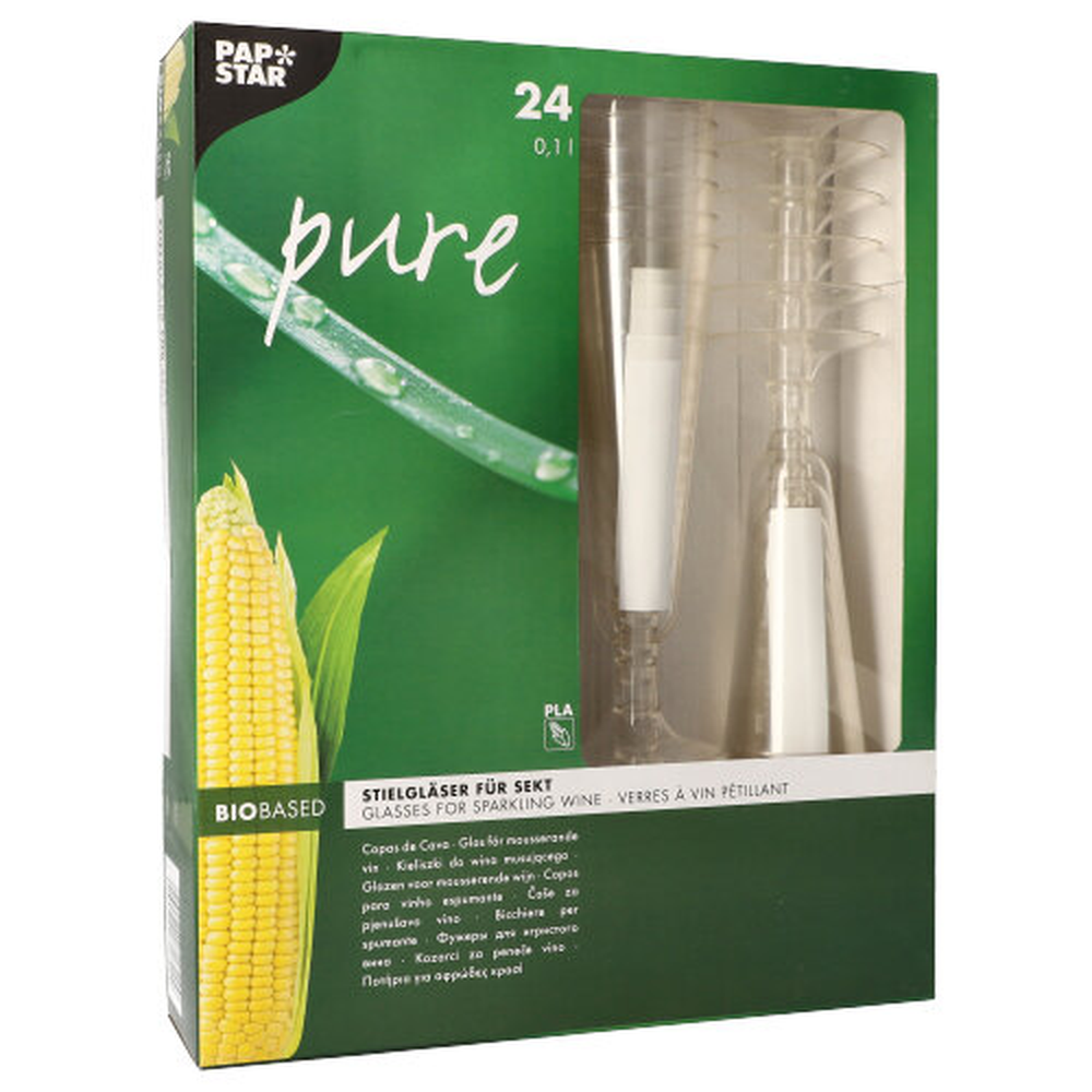 PAPSTAR Stiel-Gläser für Sekt, PLA pure 0,1 l Ø 5,5 cm · 16,5 cm glasklar m
